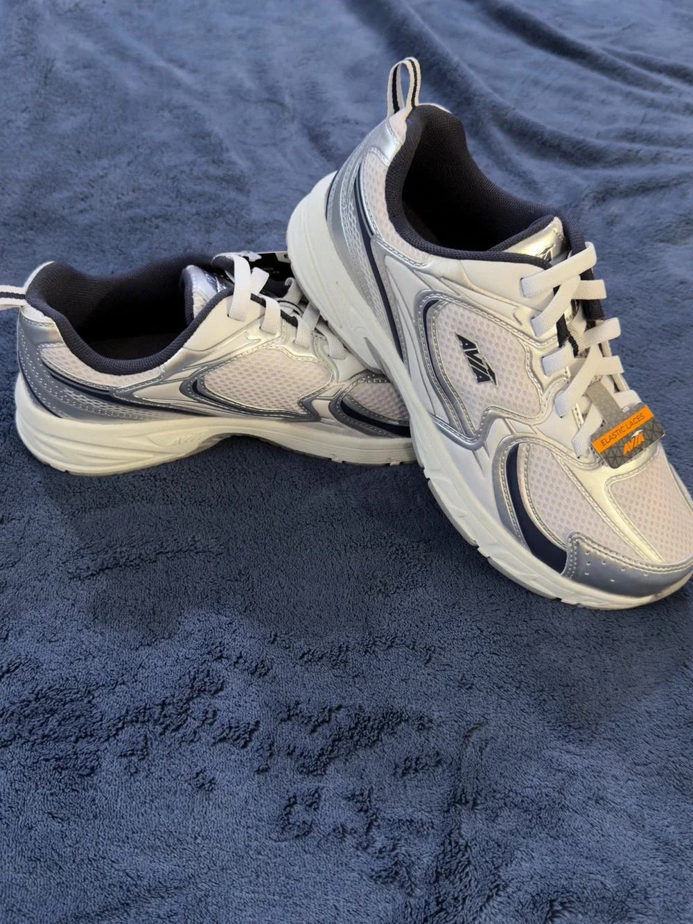 Avia Kids White and Silver Lace-Up Sneakers
